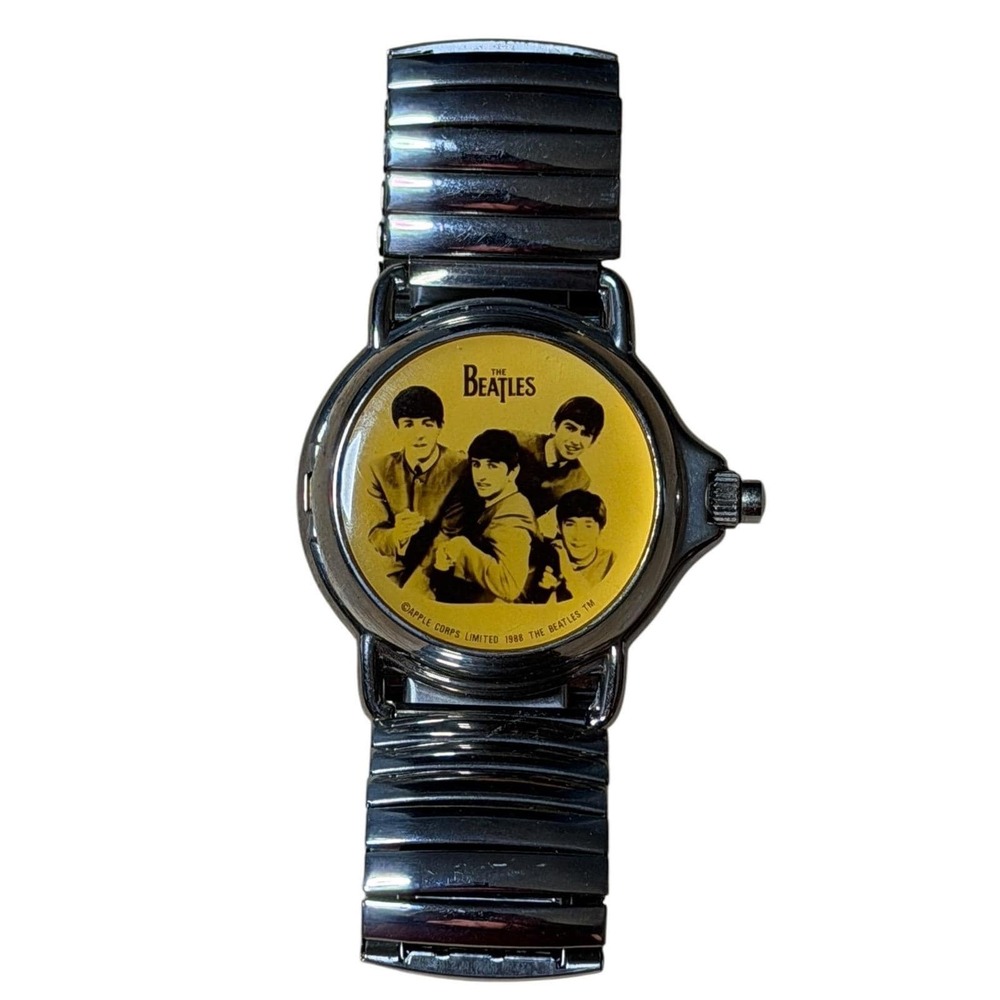 Vintage 1988 Beatles Watch Line Flip Top Expansion Band Silver Tone with Box